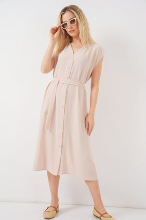 kadin sifir kol kuşakli ayrobin elbise 2568 - Justyol