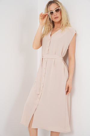 kadin sifir kol kuşakli ayrobin elbise 2568 - Justyol