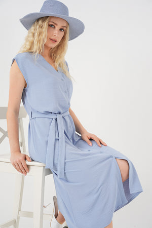 kadin sifir kol kuşakli ayrobin elbise 2568 - Justyol