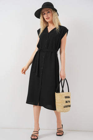 kadin sifir kol kuşakli ayrobin elbise 2568 - Justyol