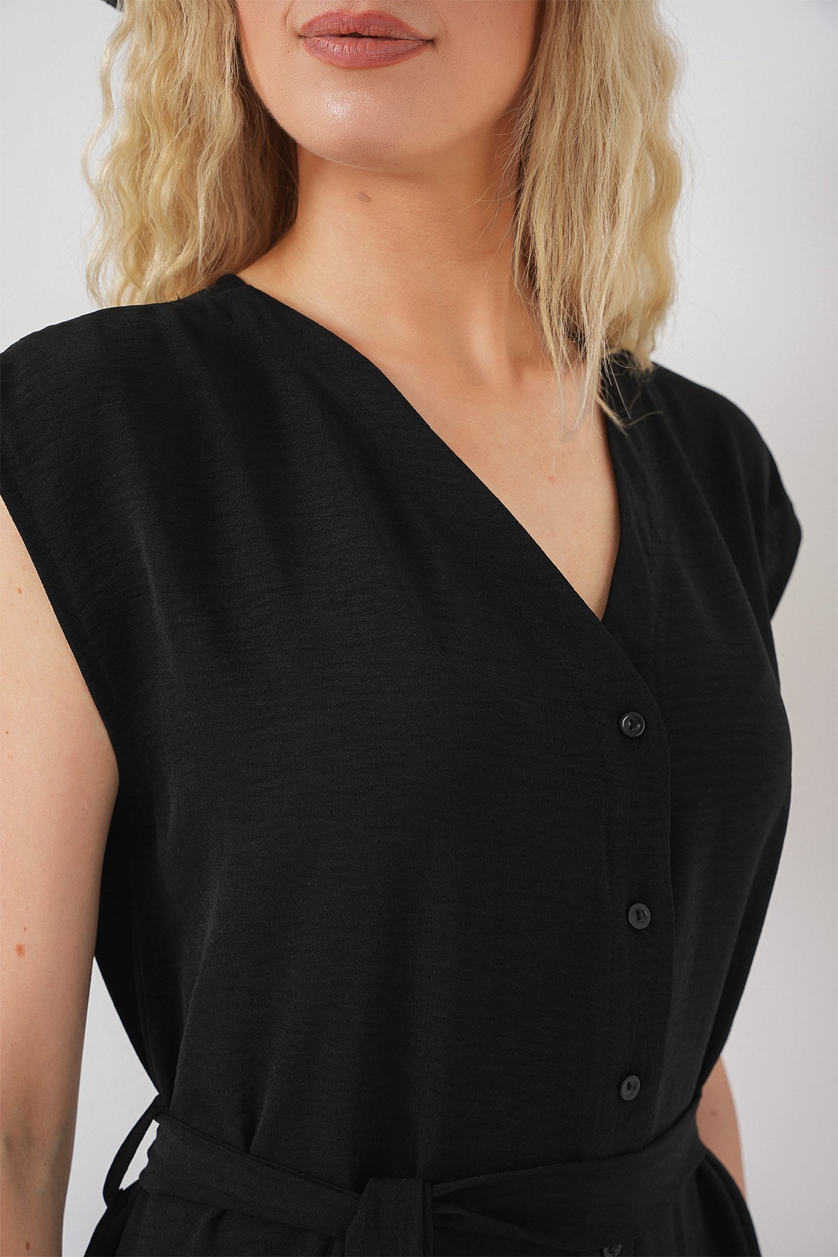 kadin sifir kol kuşakli ayrobin elbise 2568 - Justyol