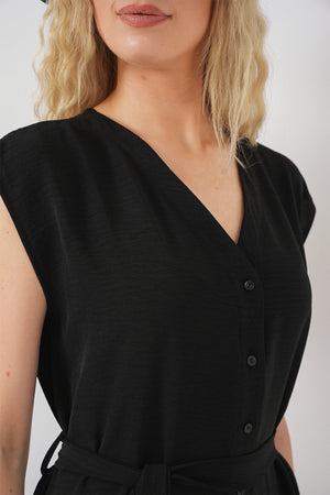 kadin sifir kol kuşakli ayrobin elbise 2568 - Justyol