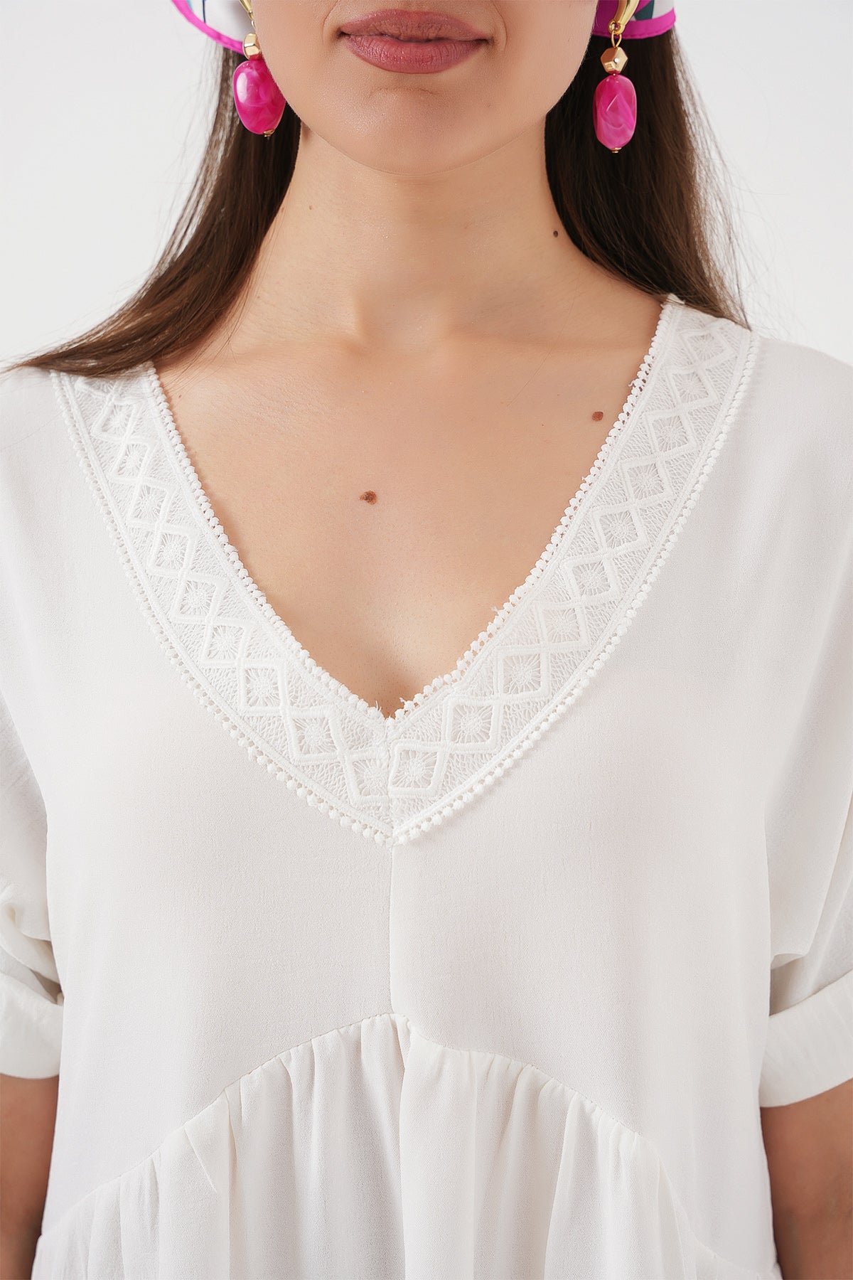 kadin v yaka kisa kol elbise 2567 - Justyol