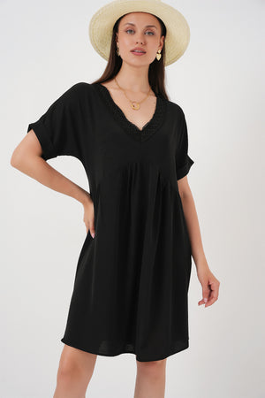 kadin v yaka kisa kol elbise 2567 - Justyol