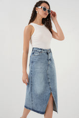 <tc>Jupe Midi Fendue en Jean Femme 8038</tc>