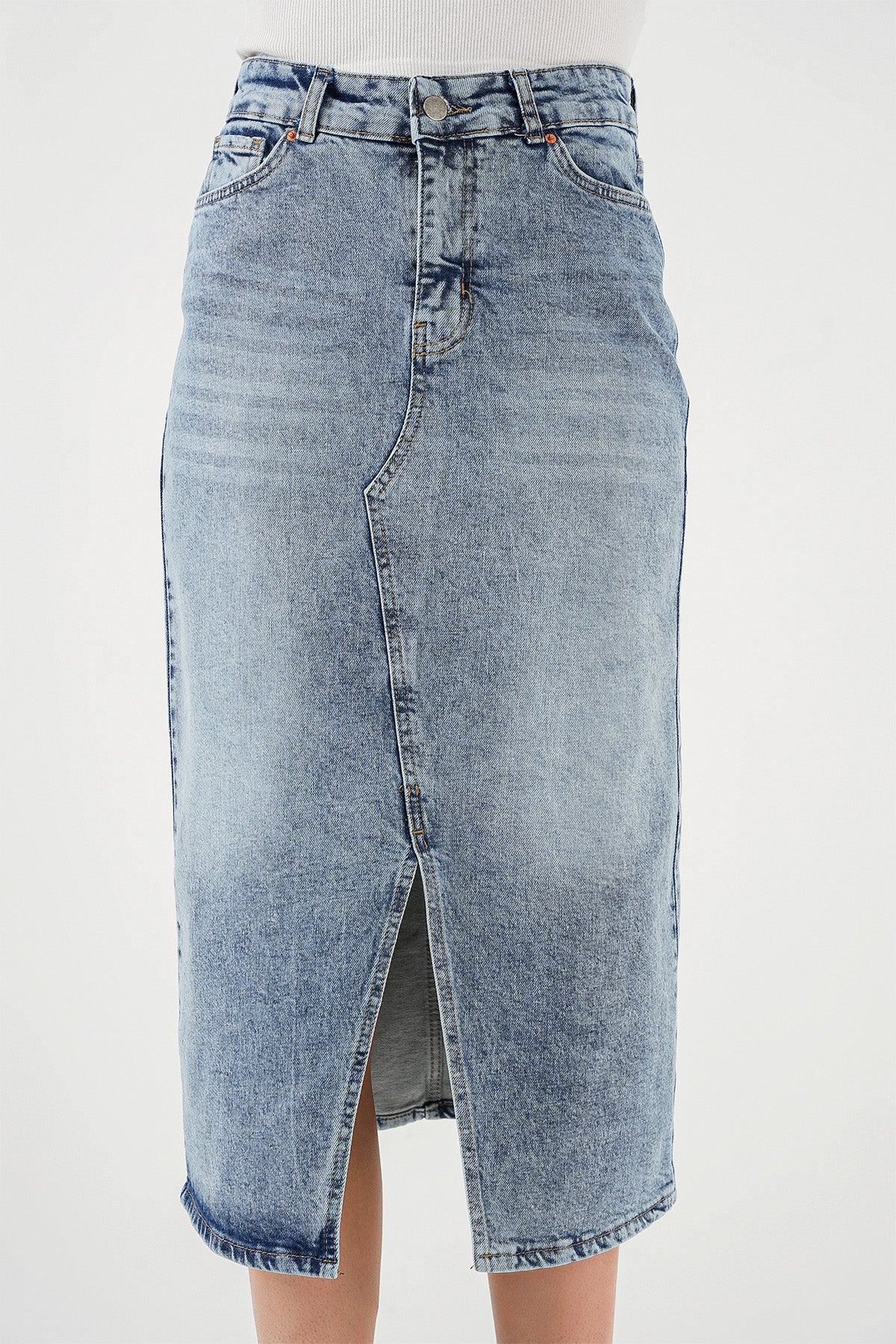 <tc>Jupe Midi Fendue en Jean Femme 8038</tc>