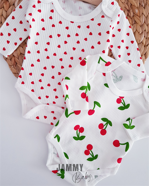 heart & cherry themed camisole snap body set