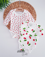 heart & cherry themed camisole snap body set