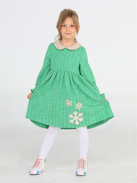 <tc>"Robe verte à col Claudine pour fille, motif flocon de neige"</tc>