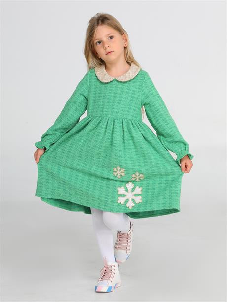 <tc>"Robe verte à col Claudine pour fille, motif flocon de neige"</tc>