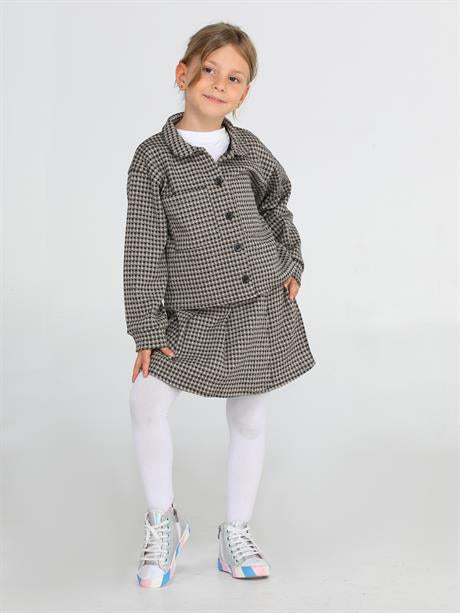 <tc>Ensemble short à carreaux plissés et blouse pour fille.</tc>