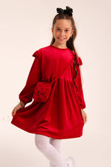 <tc>Robe fille en velours avec motif de chat et sac</tc>