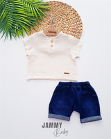 kelvin muslin bodysuit & denim shorts set