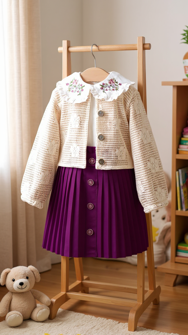 Elegant Girls' 3-Piece Set - Skirt, Blouse & Knit Jacket Justyol