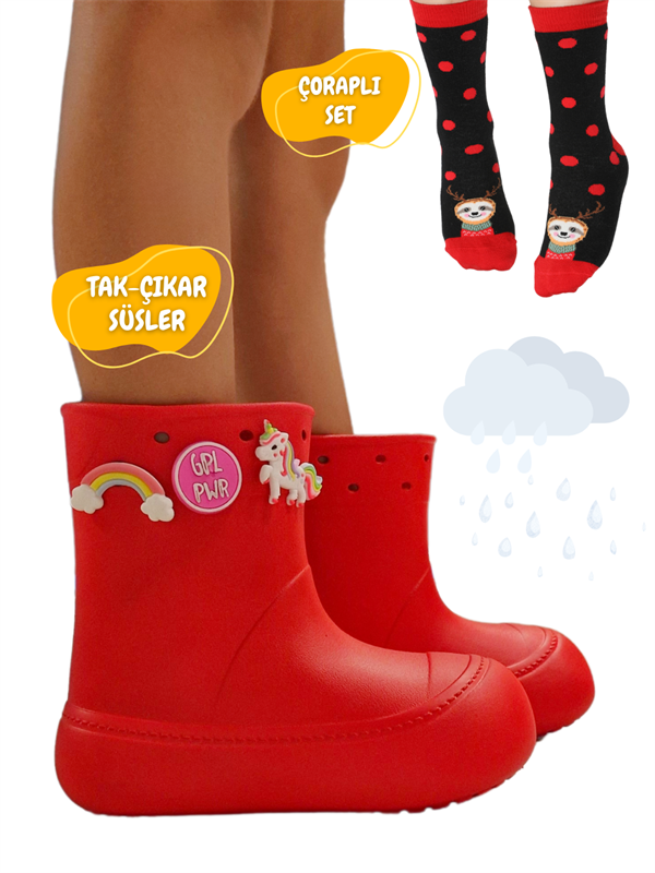 <tc>Set Bottes de Pluie + Chaussettes avec Motif de Renne</tc>