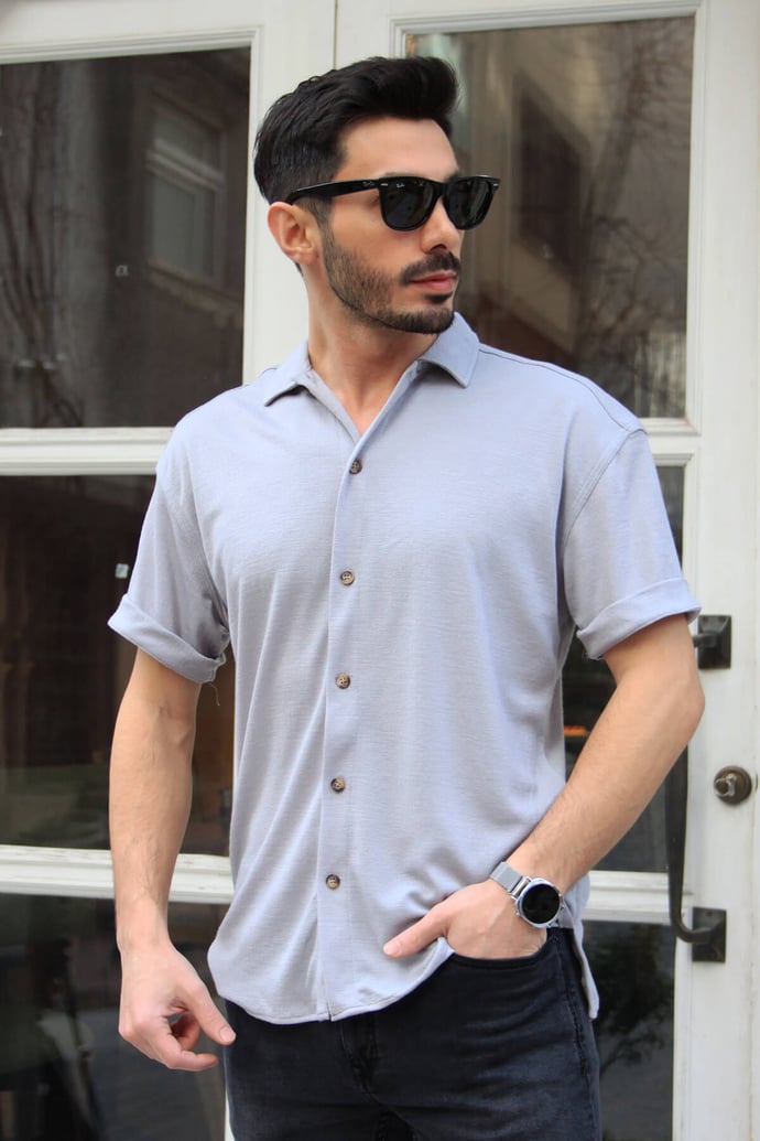 Erkek Kısa Kollu Oversize Gömlek - Justyol