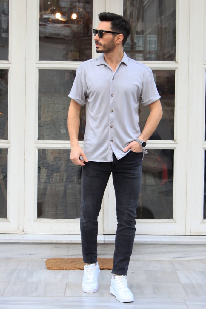 Erkek Kısa Kollu Oversize Gömlek - Justyol