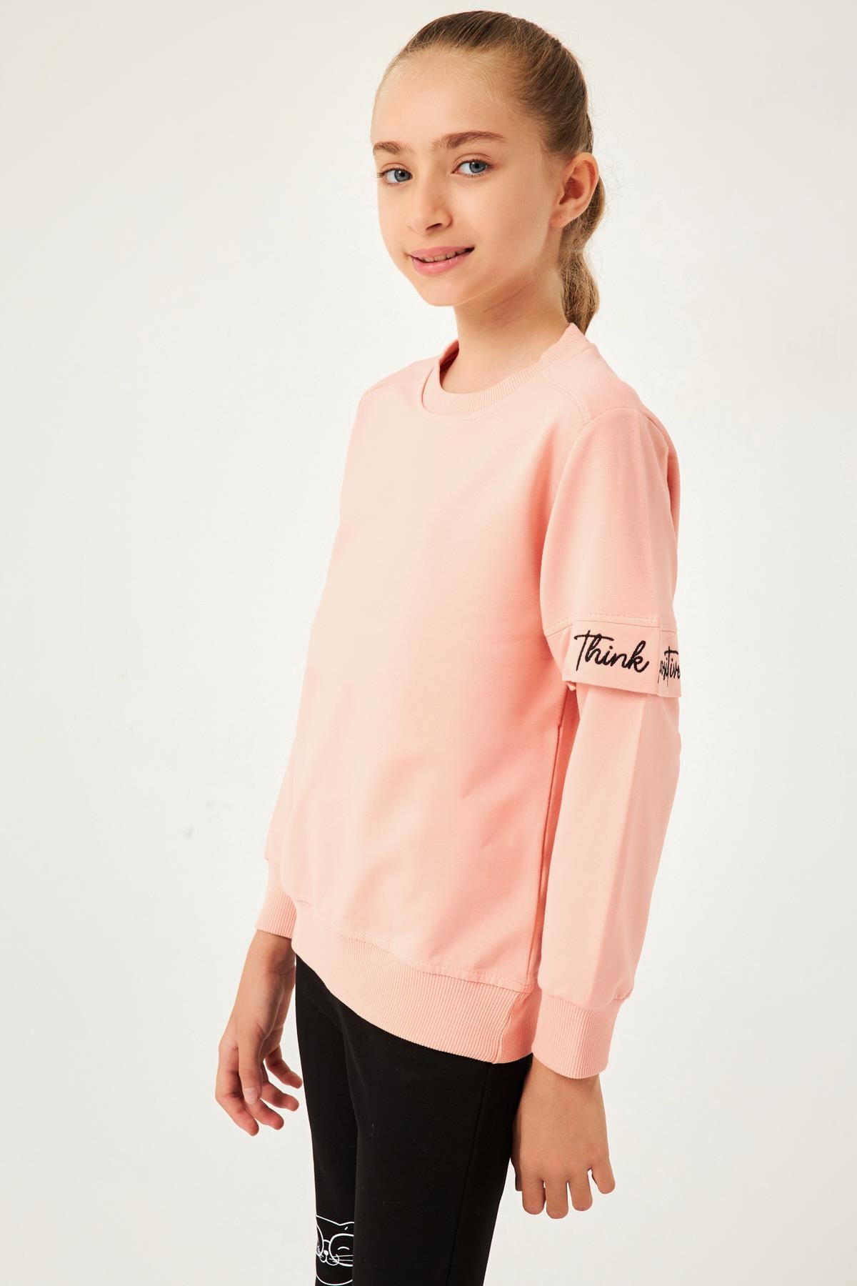 <tc>Sweatshirt fille avec broderie "Think Positive"</tc>