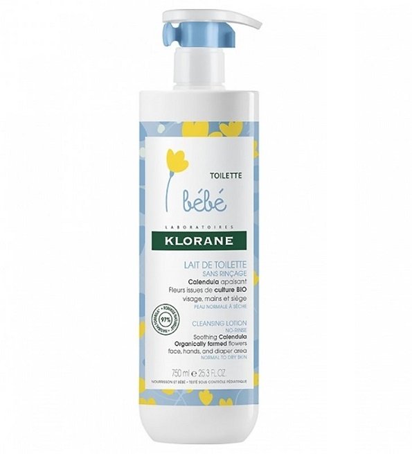 Klorane Bébé - Lait de toilette sans rinçage au Calendula apaisant - Bébé - Peau normale à sèche 500 ml