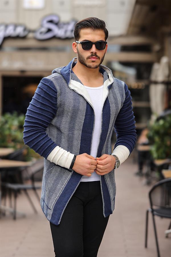 Cardigan Long Homme à Capuche avec Manches Texturées