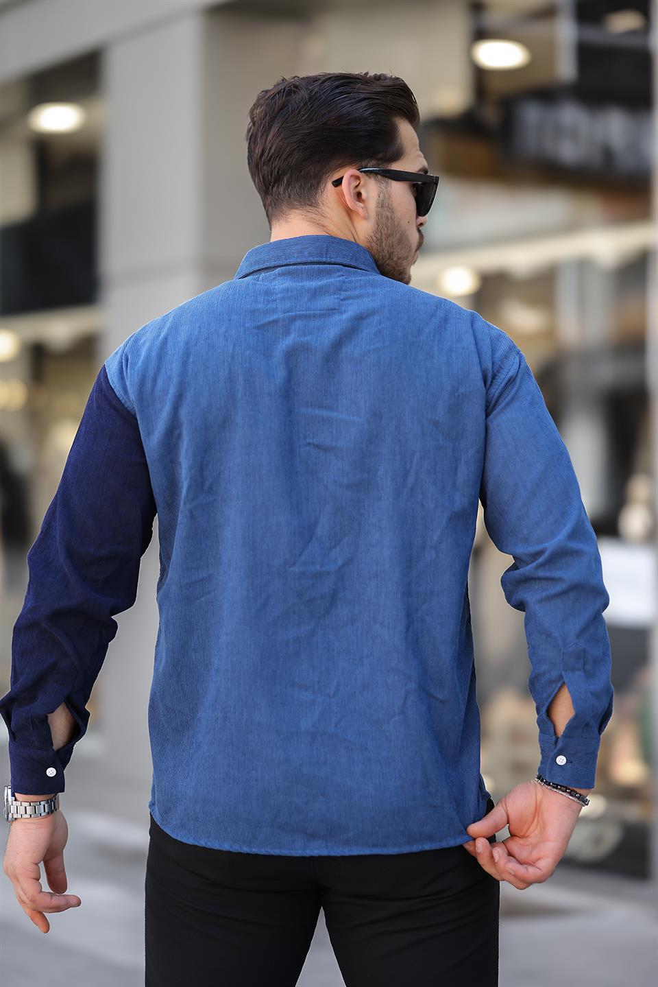 kontrast çift renk fitilli kadife gömlek - Justyol