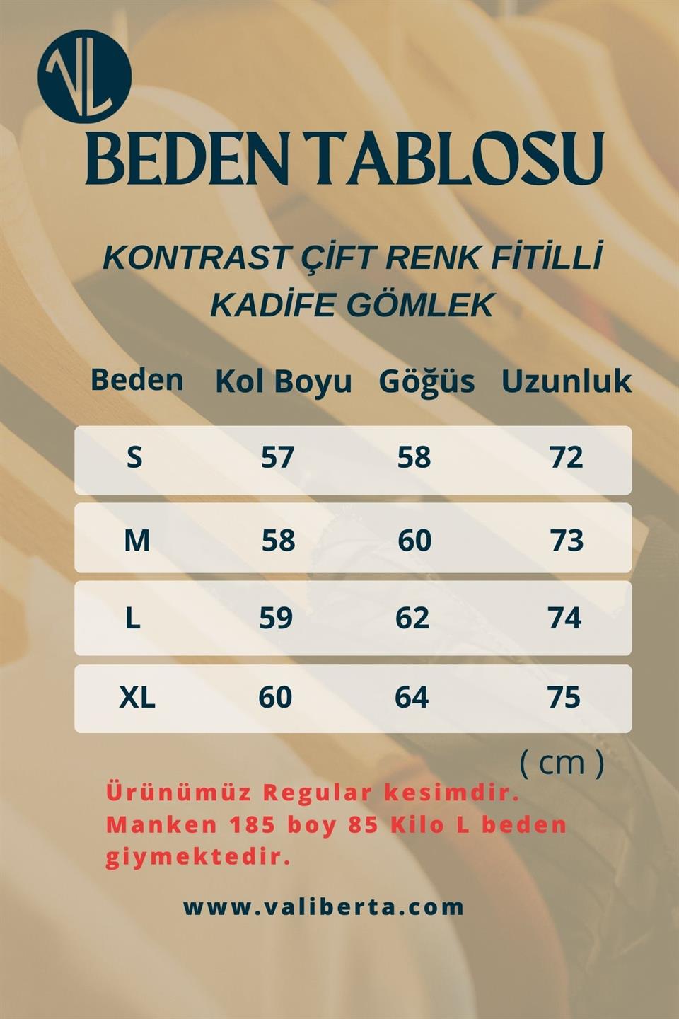 kontrast çift renk fitilli kadife gömlek - Justyol