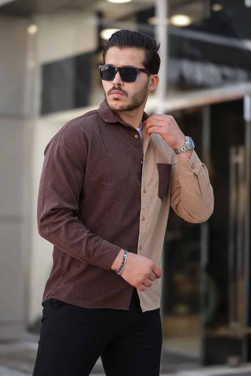 Chemise homme velours côtelé bicolore contrasté