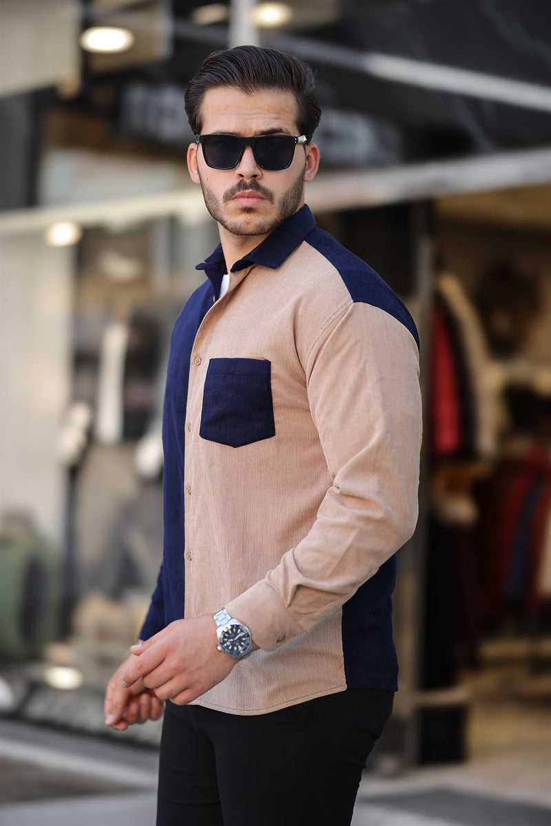 Chemise homme velours côtelé bicolore contrasté
