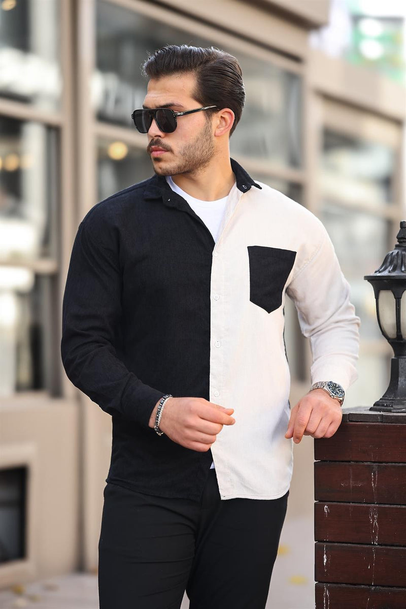 Chemise homme velours côtelé bicolore contrasté