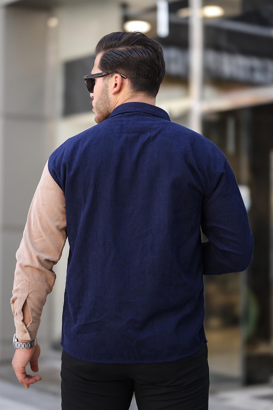 kontrast çift renk fitilli kadife gömlek - Justyol