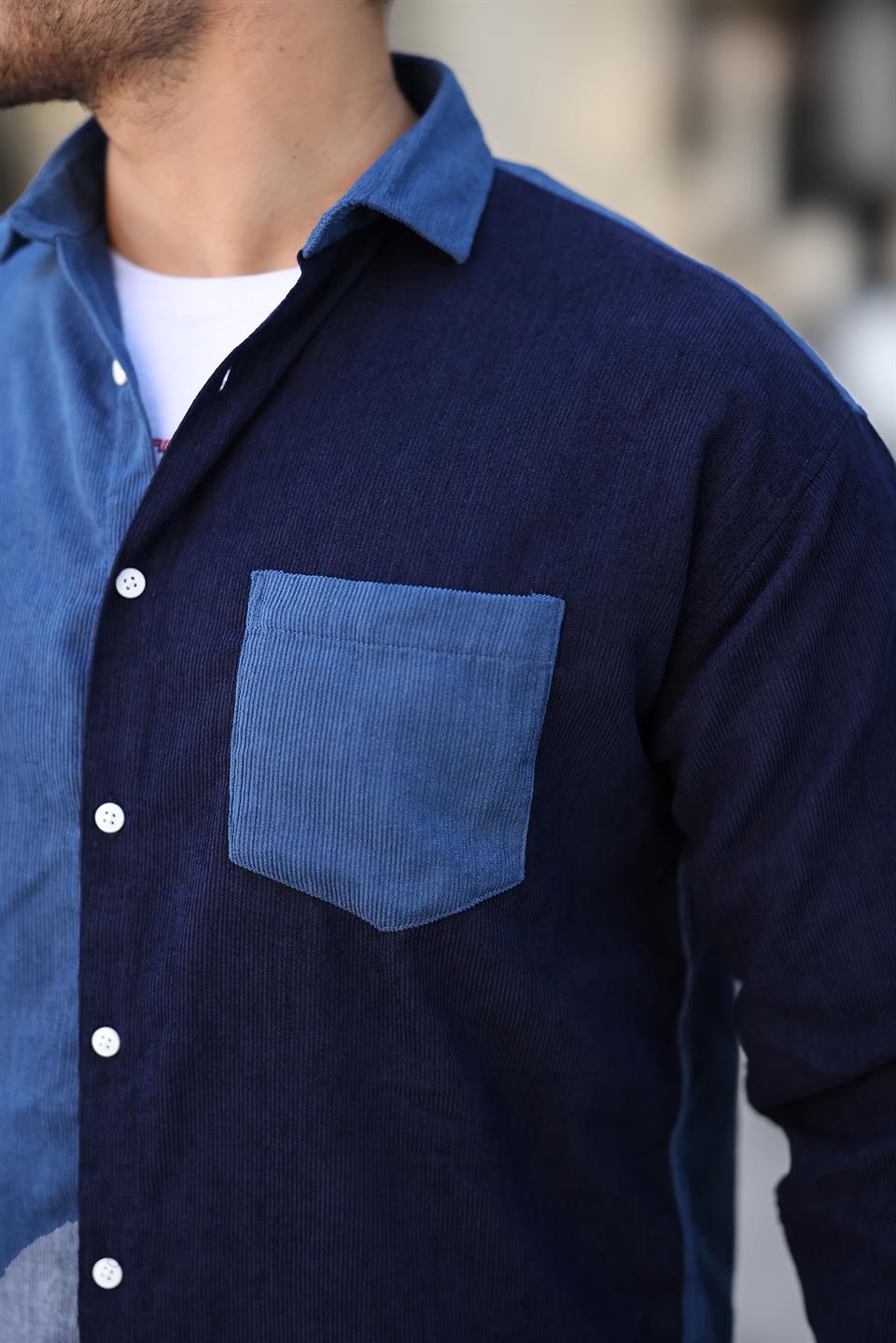 kontrast çift renk fitilli kadife gömlek - Justyol