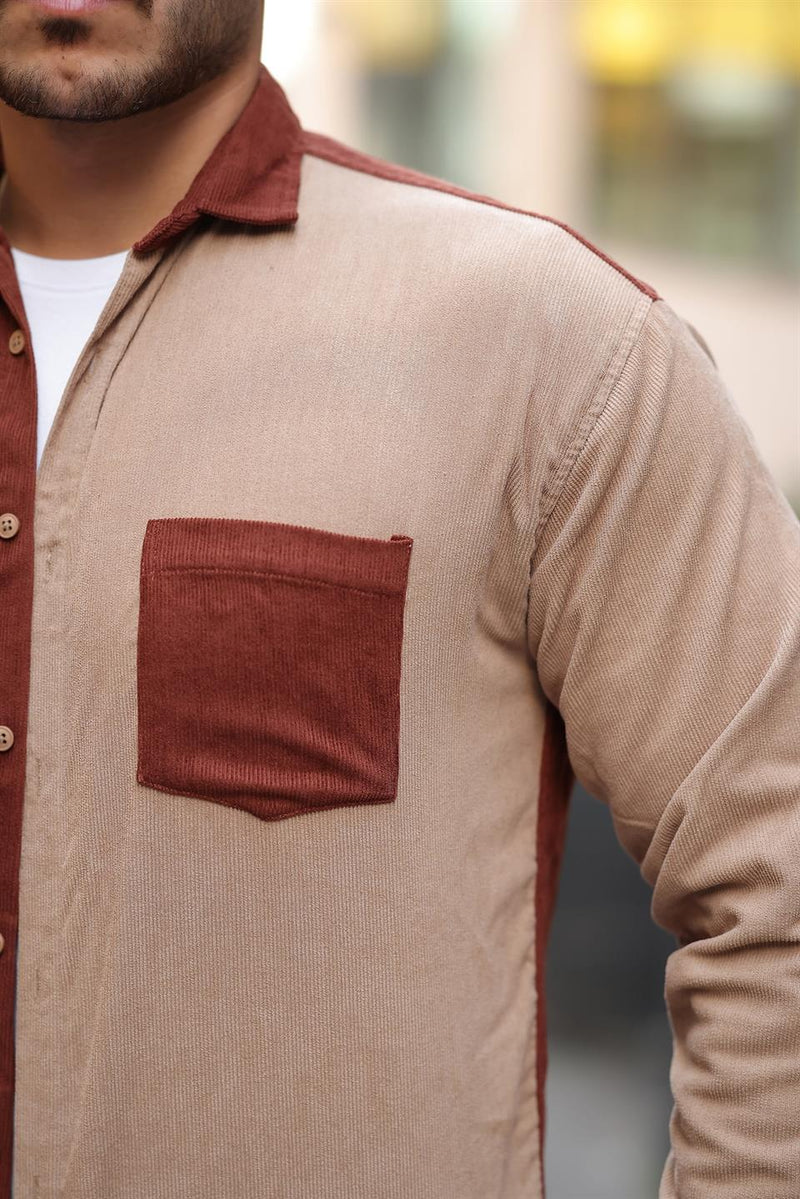 Chemise homme velours côtelé bicolore contrasté
