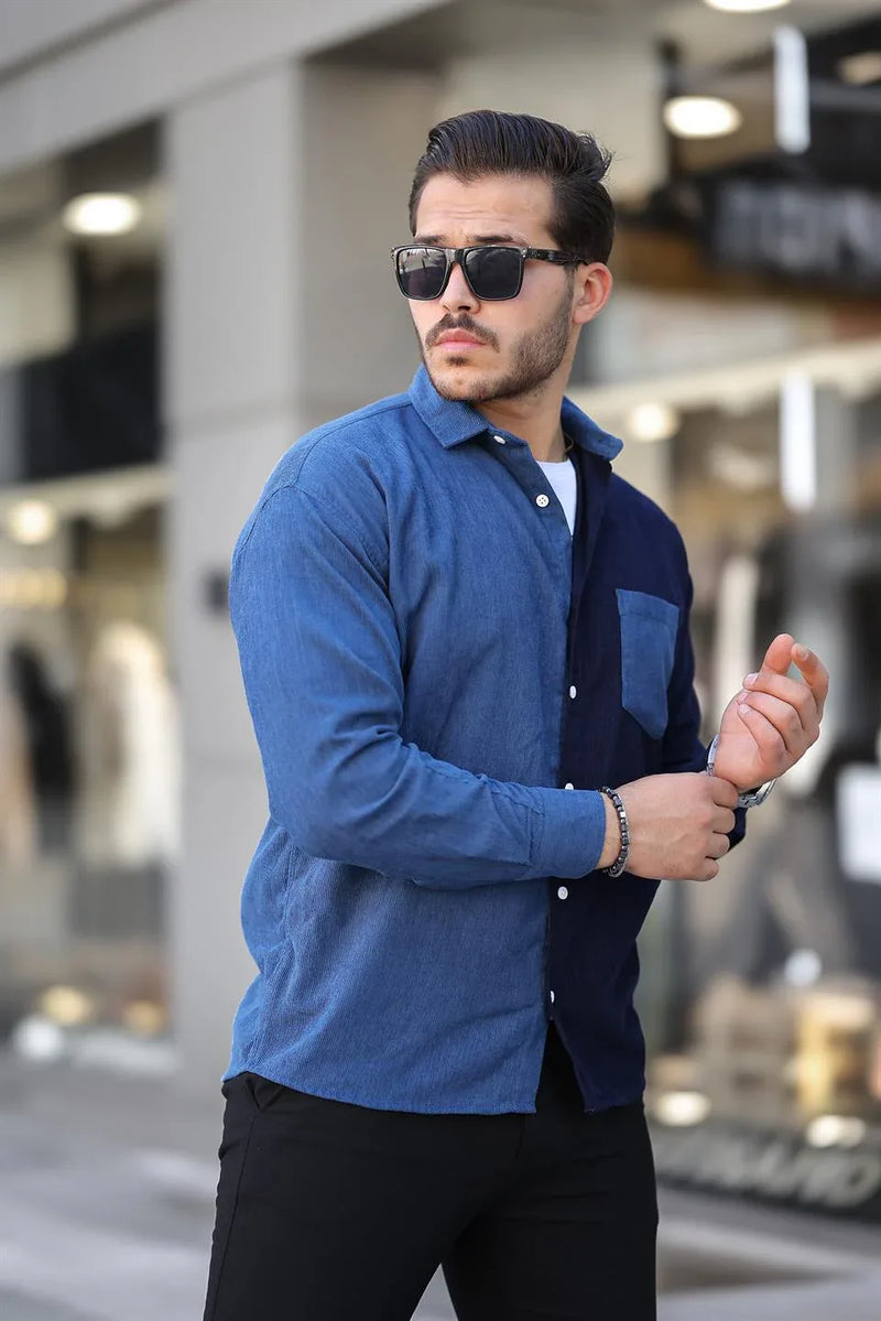 Chemise homme velours côtelé bicolore contrasté