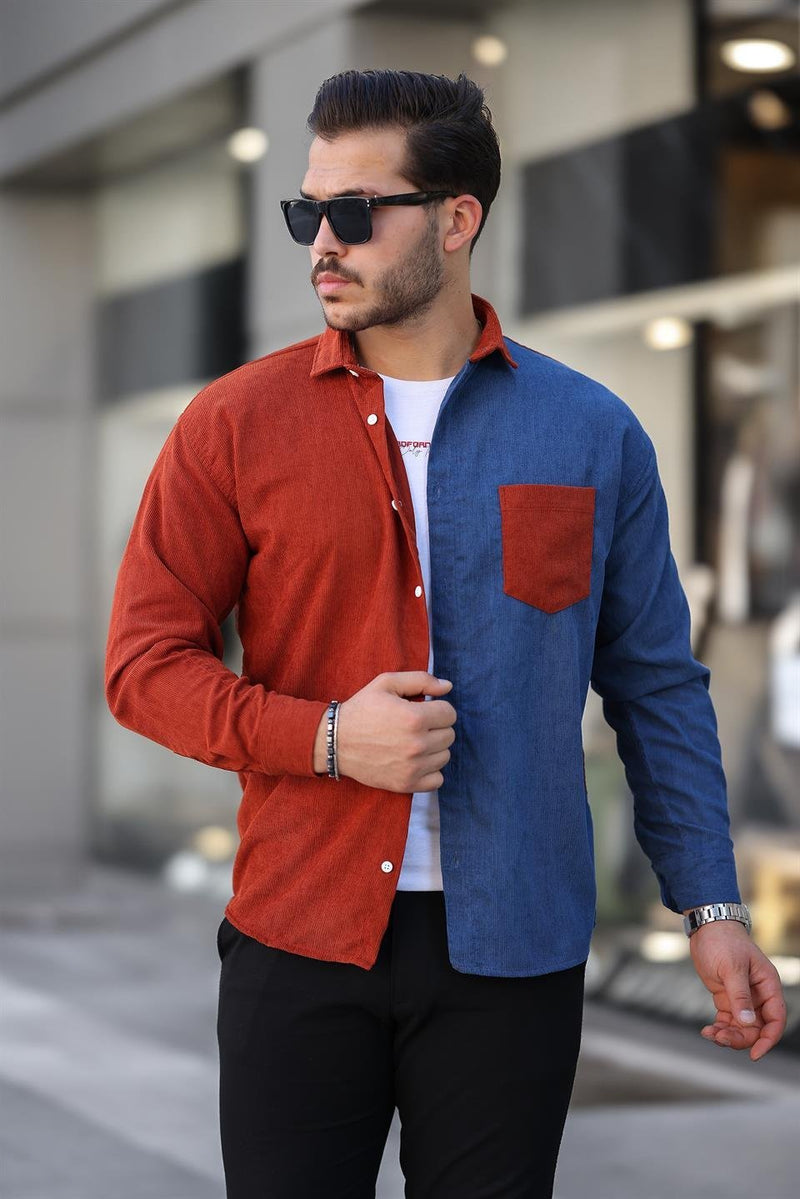 Chemise homme velours côtelé bicolore contrasté