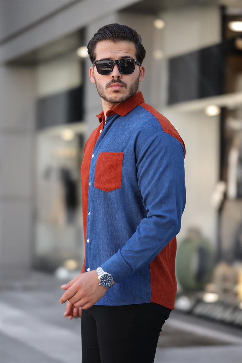 Chemise homme velours côtelé bicolore contrasté