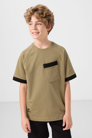 pamuklu yumuşak dokulu oversize cep detayli erkek çocuk t-shirt - 11295 - Justyol
