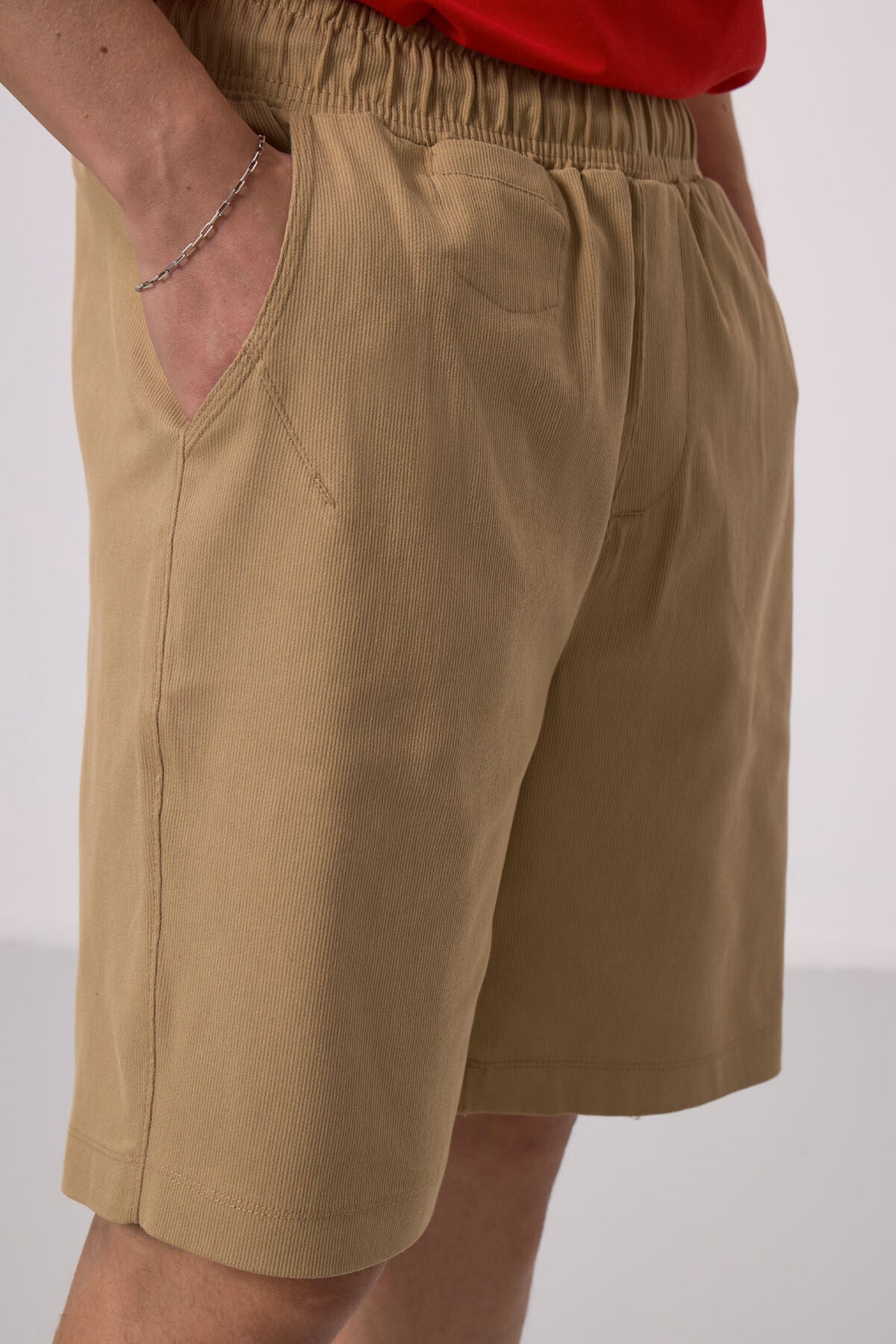 gri standart fit dokuma hafif esnek chino şort - 81290 - Justyol