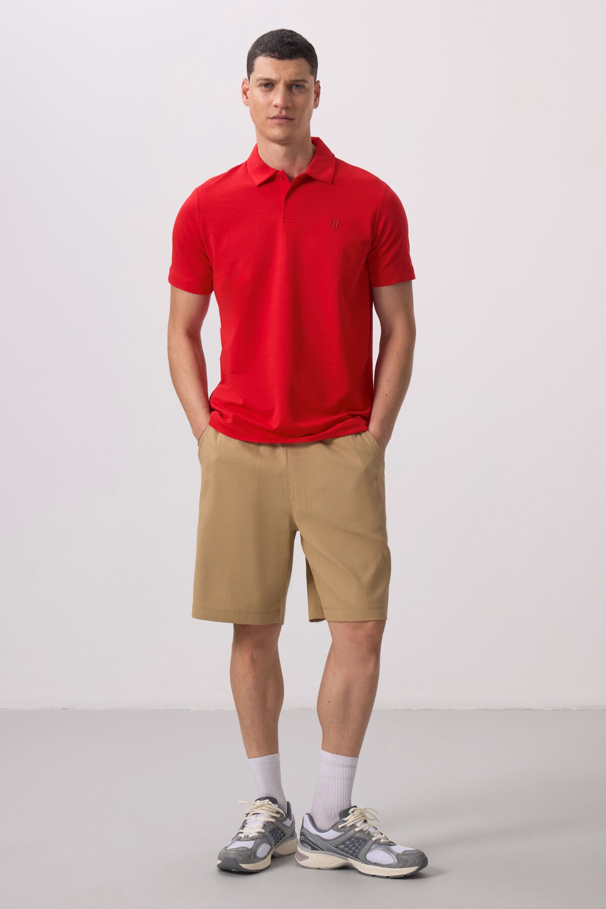 gri standart fit dokuma hafif esnek chino şort - 81290 - Justyol