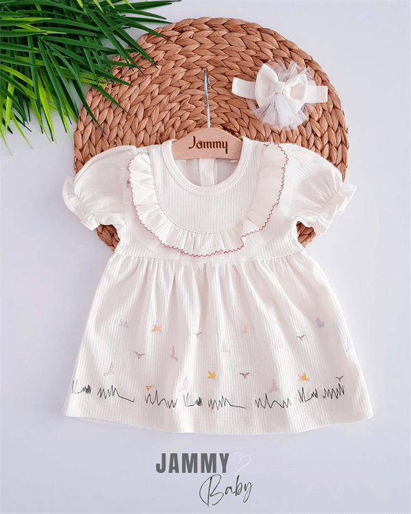 kuş nakişli ribana bandanali elbise set - yeşil - Justyol