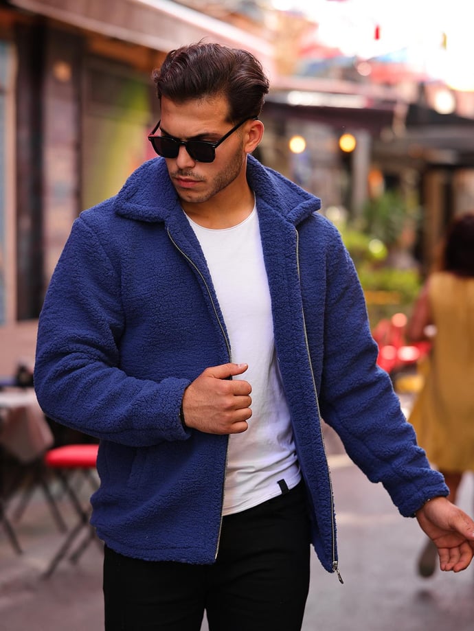 Kuzu Tüyü Peluş Kumaş Ceket - Siyah - 40979 - Justyol