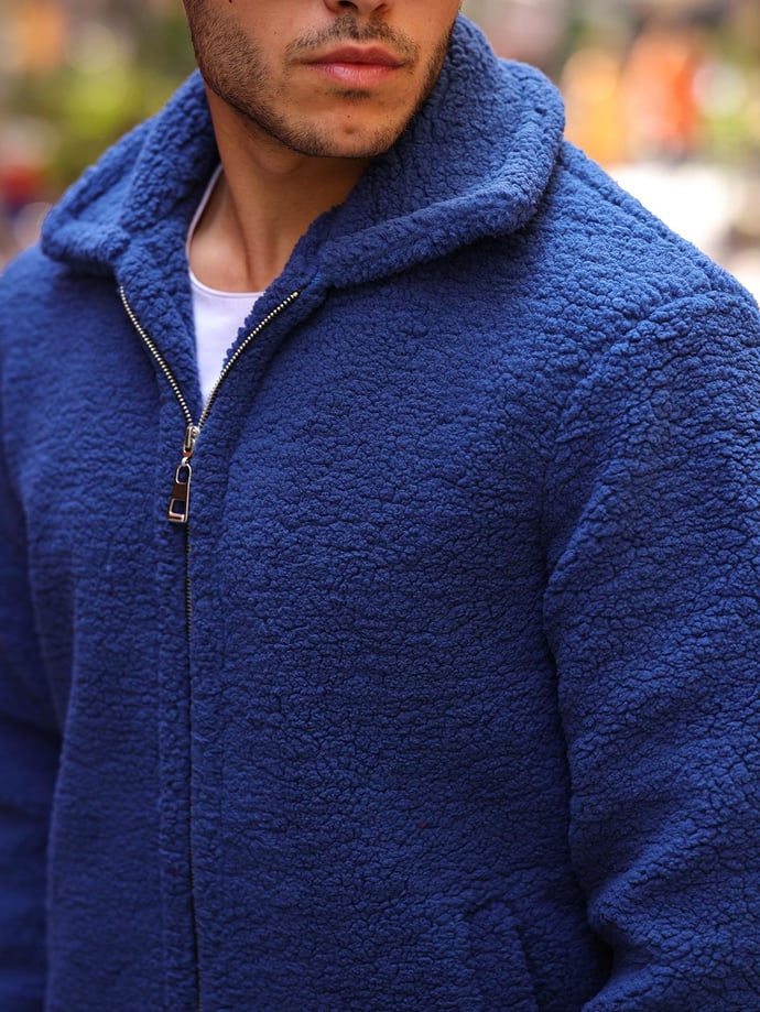 Kuzu Tüyü Peluş Kumaş Ceket - Siyah - 40979 - Justyol