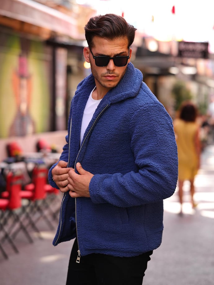 Kuzu Tüyü Peluş Kumaş Ceket - Siyah - 40979 - Justyol