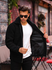 Kuzu Tüyü Peluş Kumaş Ceket - Siyah - 40979 - Justyol