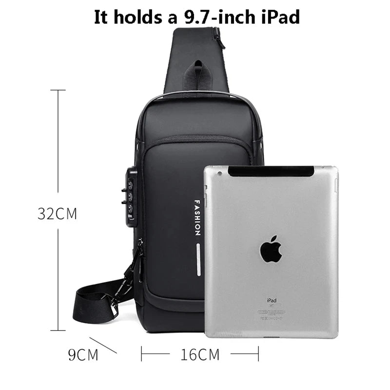 Sac Bandoulière Homme Antivol avec Port USB – Sac Poitrine Multifonction Étanche