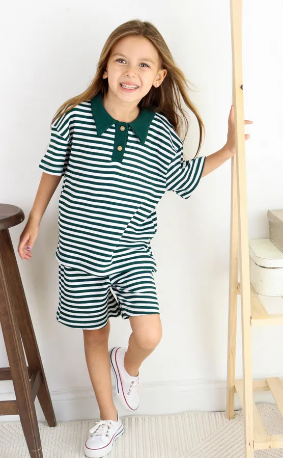 Ensemble Fille 2 Pièces en Tissu Lacoste Rayé