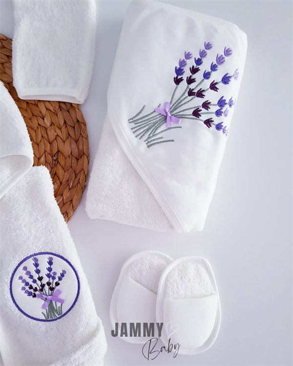 lavender embroidered 4 piece bathrobe set