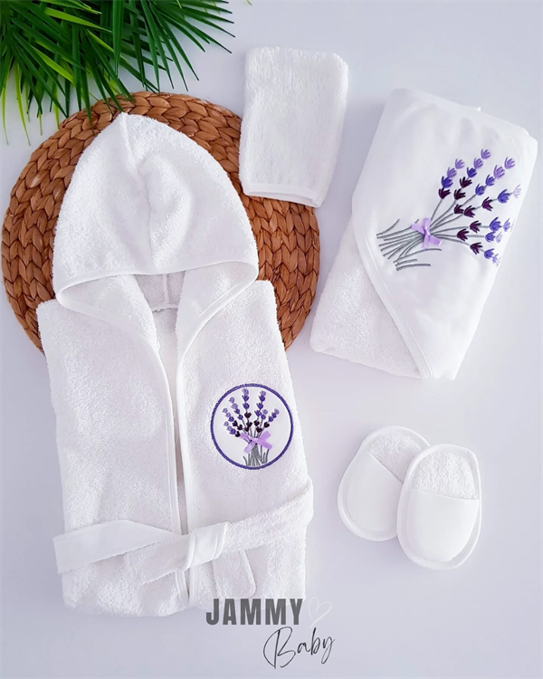 lavender embroidered 4 piece bathrobe set