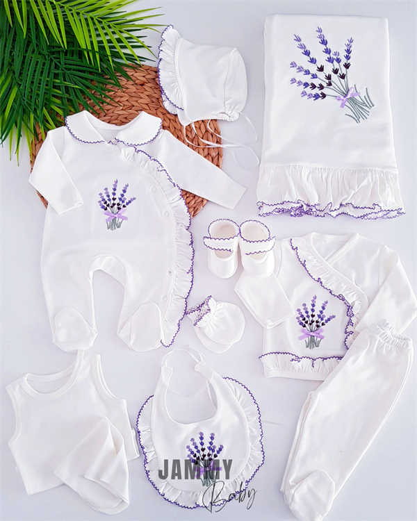 hydrangea embroidered 5 piece newborn set