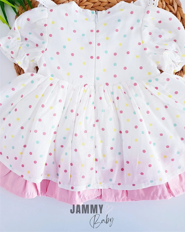 <tc>Robe Layla en dentelle avec empiècement et motif à pois - écru.</tc>