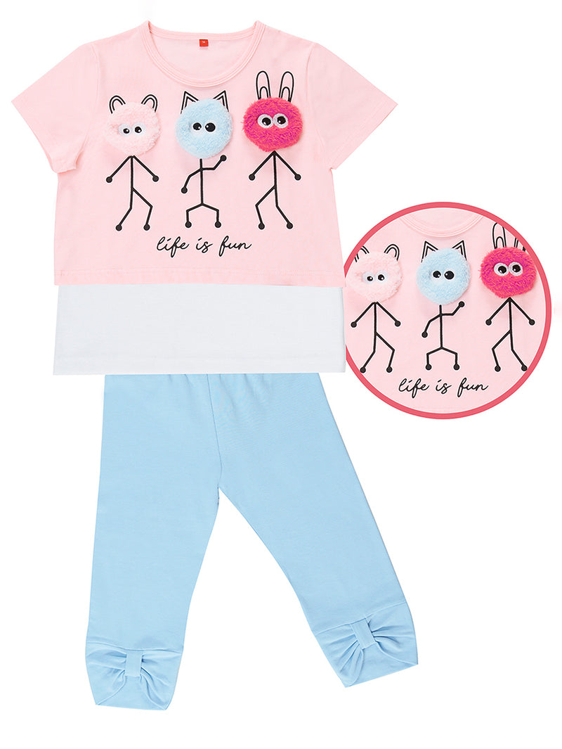Ensemble fille 2 pièces t-shirt à pompons et legging – Confort et style ludique